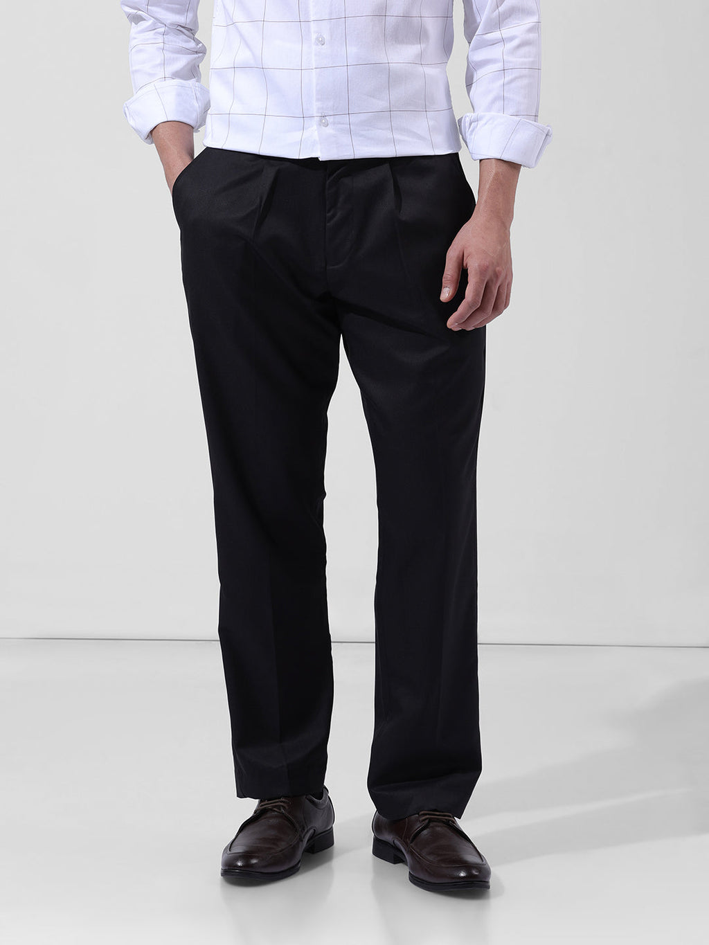 Men's Black Regular Fit Solid Formal Trouser