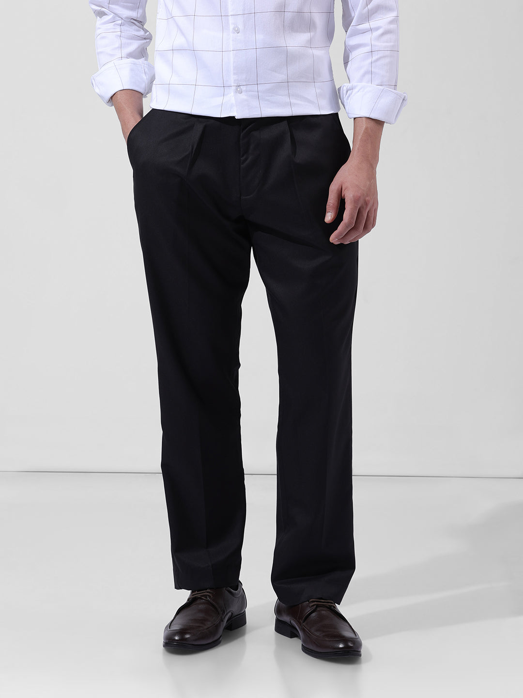 Men's Black Regular Fit Solid Formal Trouser