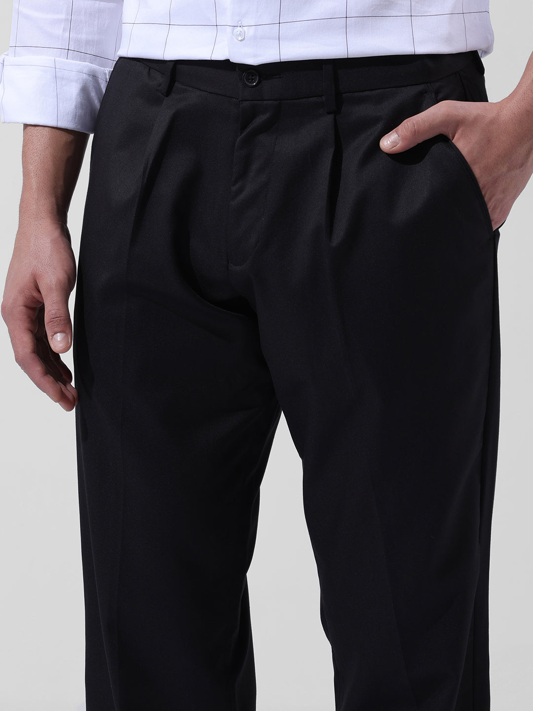 Men's Black Regular Fit Solid Formal Trouser