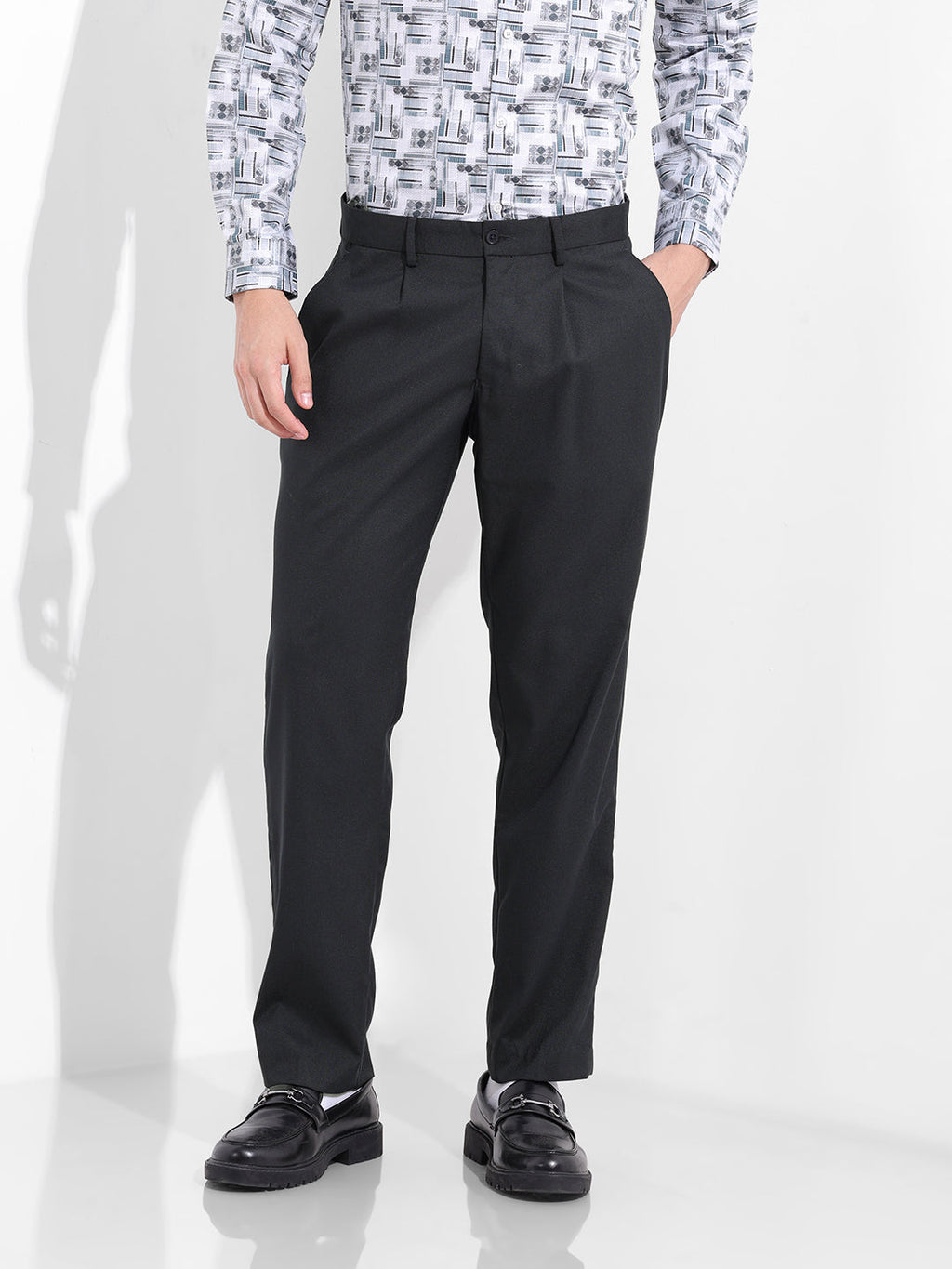 Men Regular Fit Navy Blue Trousers