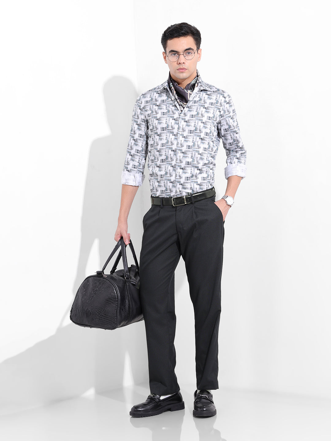 Men Regular Fit Navy Blue Trousers