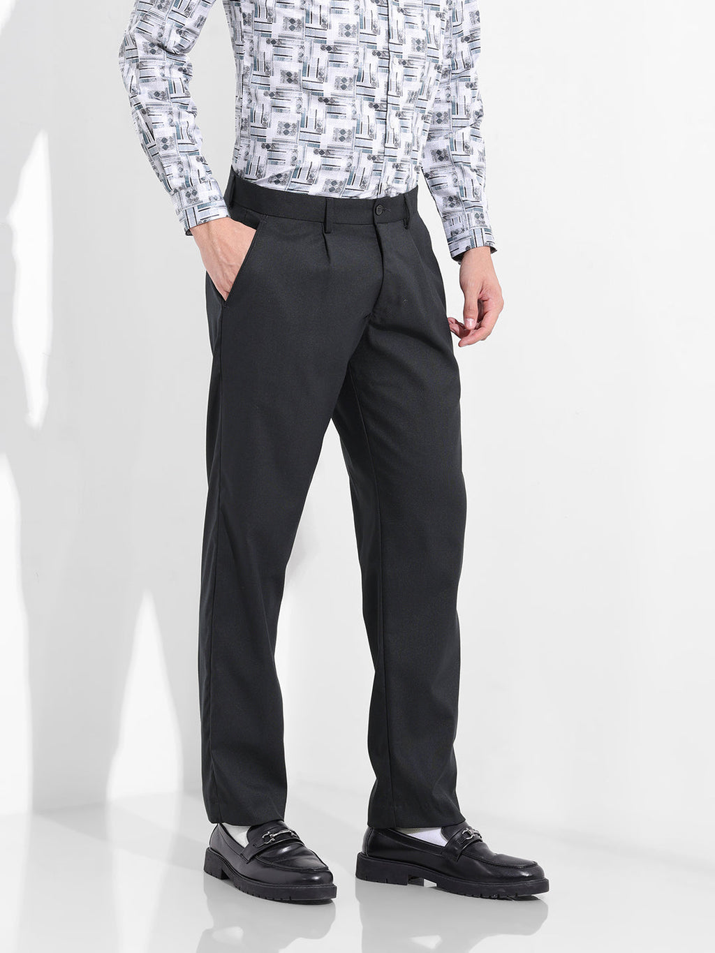 Men Regular Fit Navy Blue Trousers