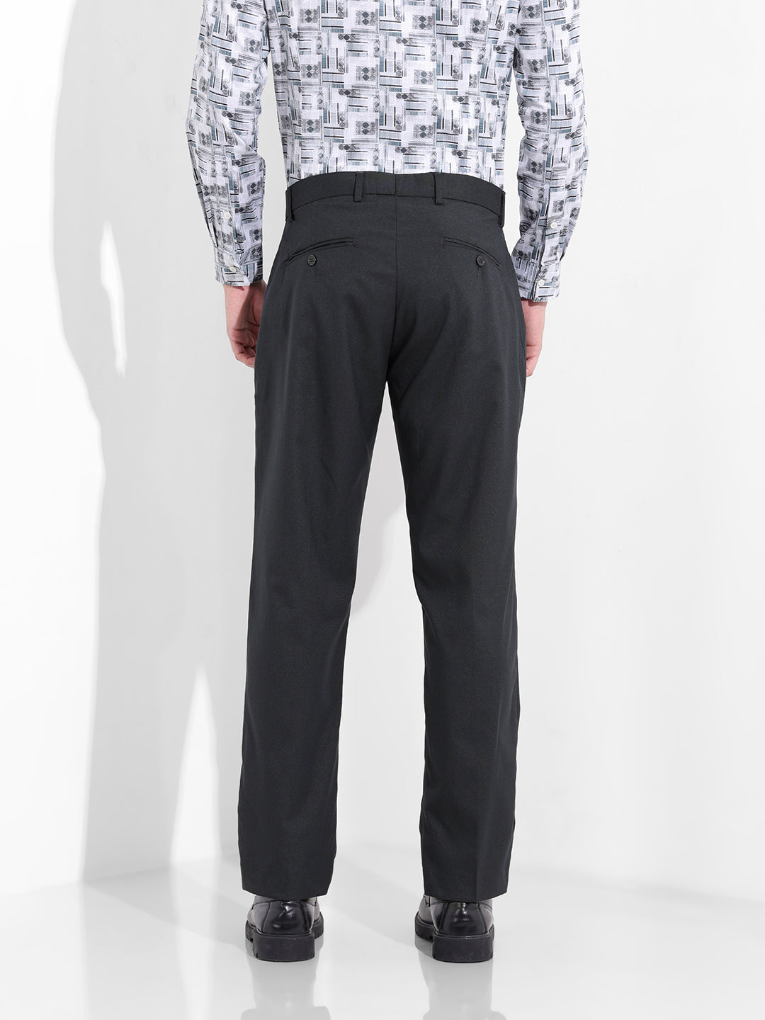 Men Regular Fit Navy Blue Trousers