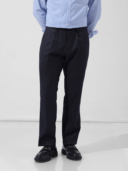 Men's Dark Grey Regular Fit Checkered Formal Trouser