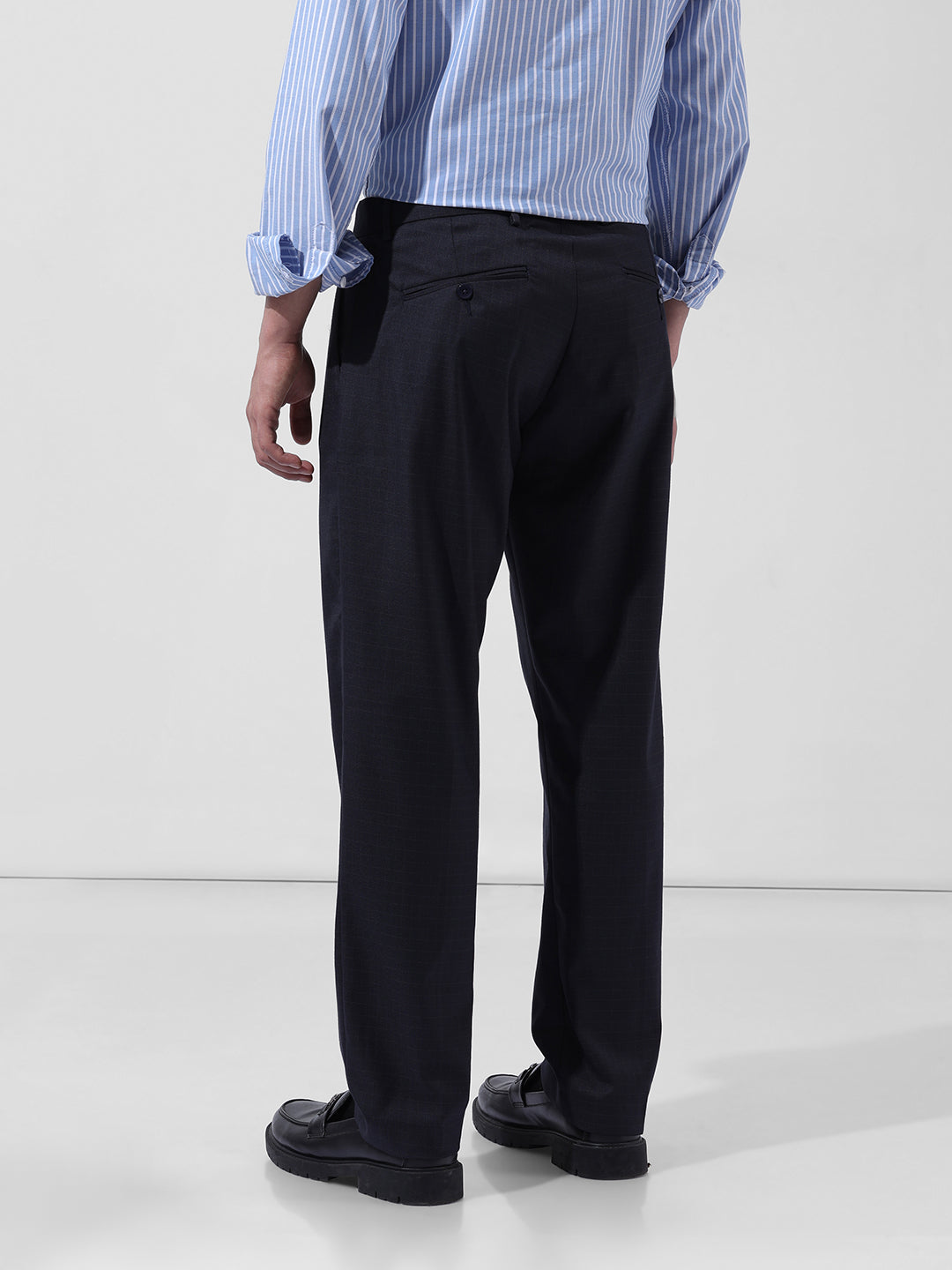 Men's Dark Grey Regular Fit Checkered Formal Trouser