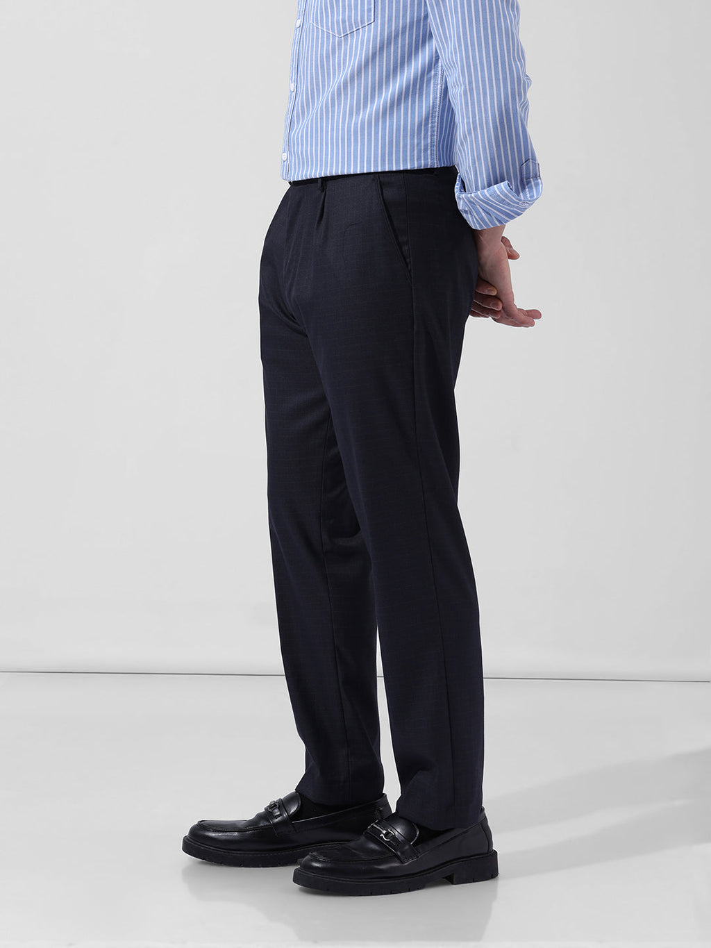 Men's Dark Grey Regular Fit Checkered Formal Trouser