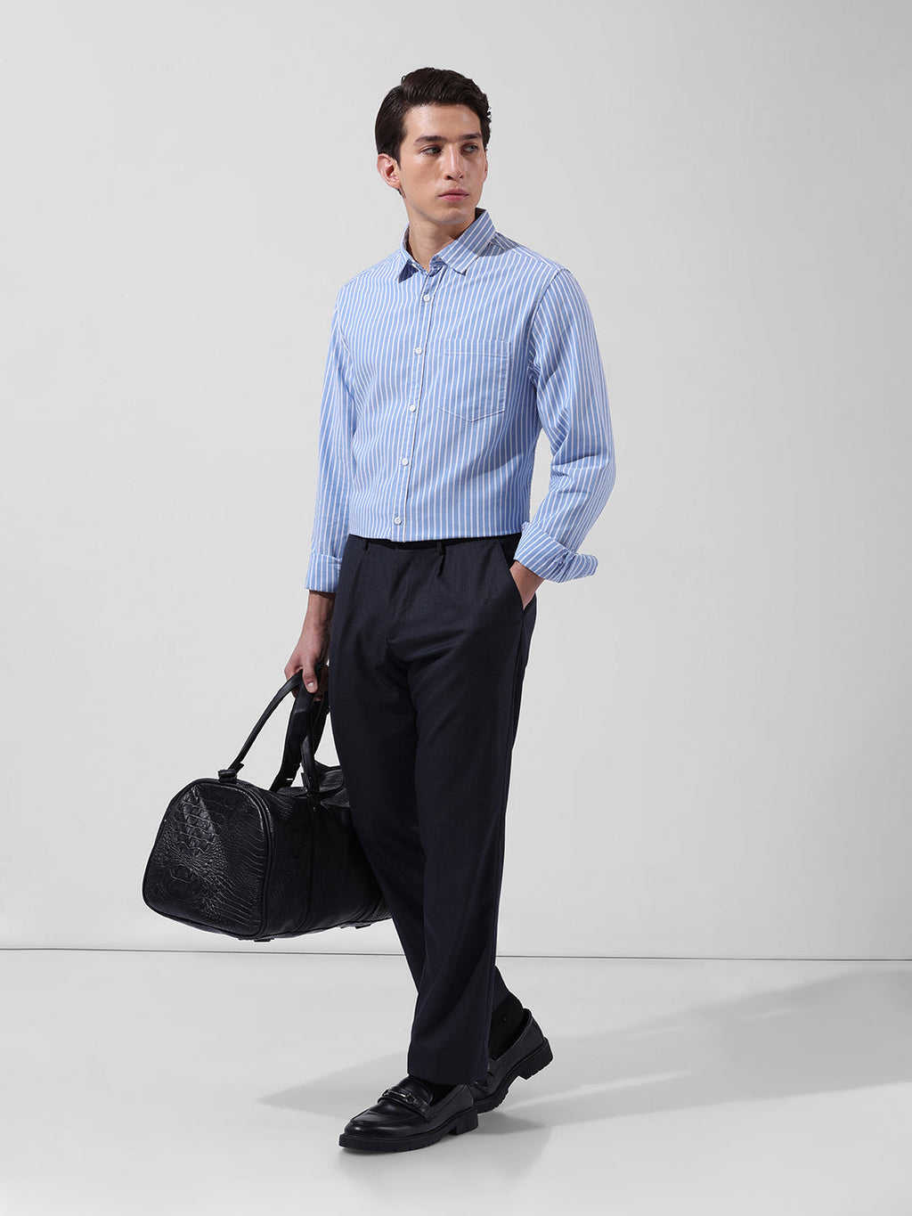 Men's Dark Grey Regular Fit Checkered Formal Trouser
