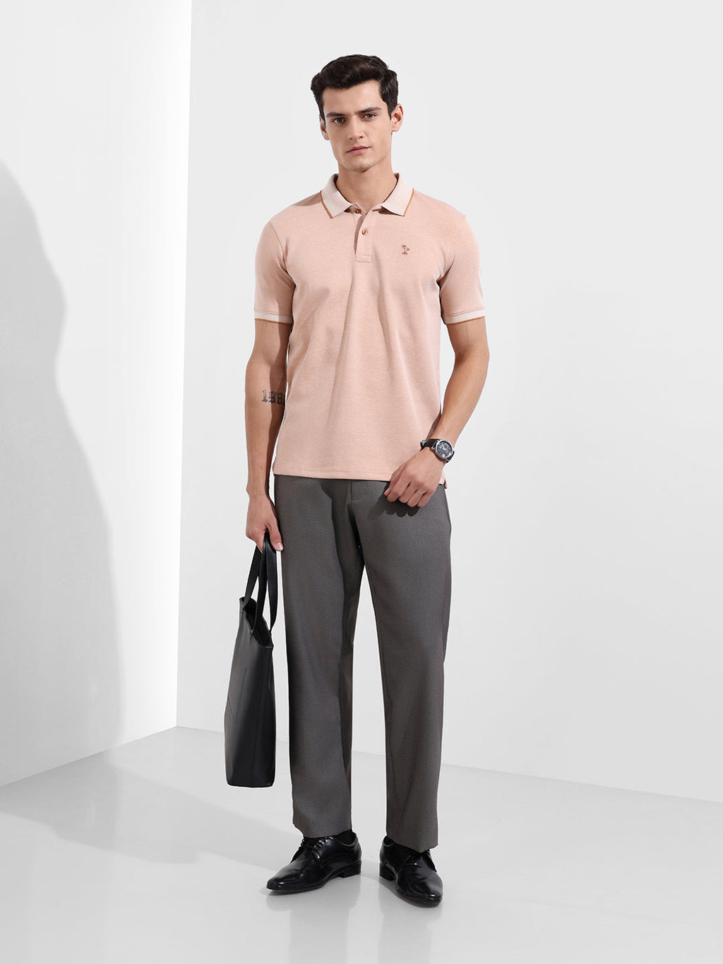 Men's Grey Regular Fit Solid Formal Trouser