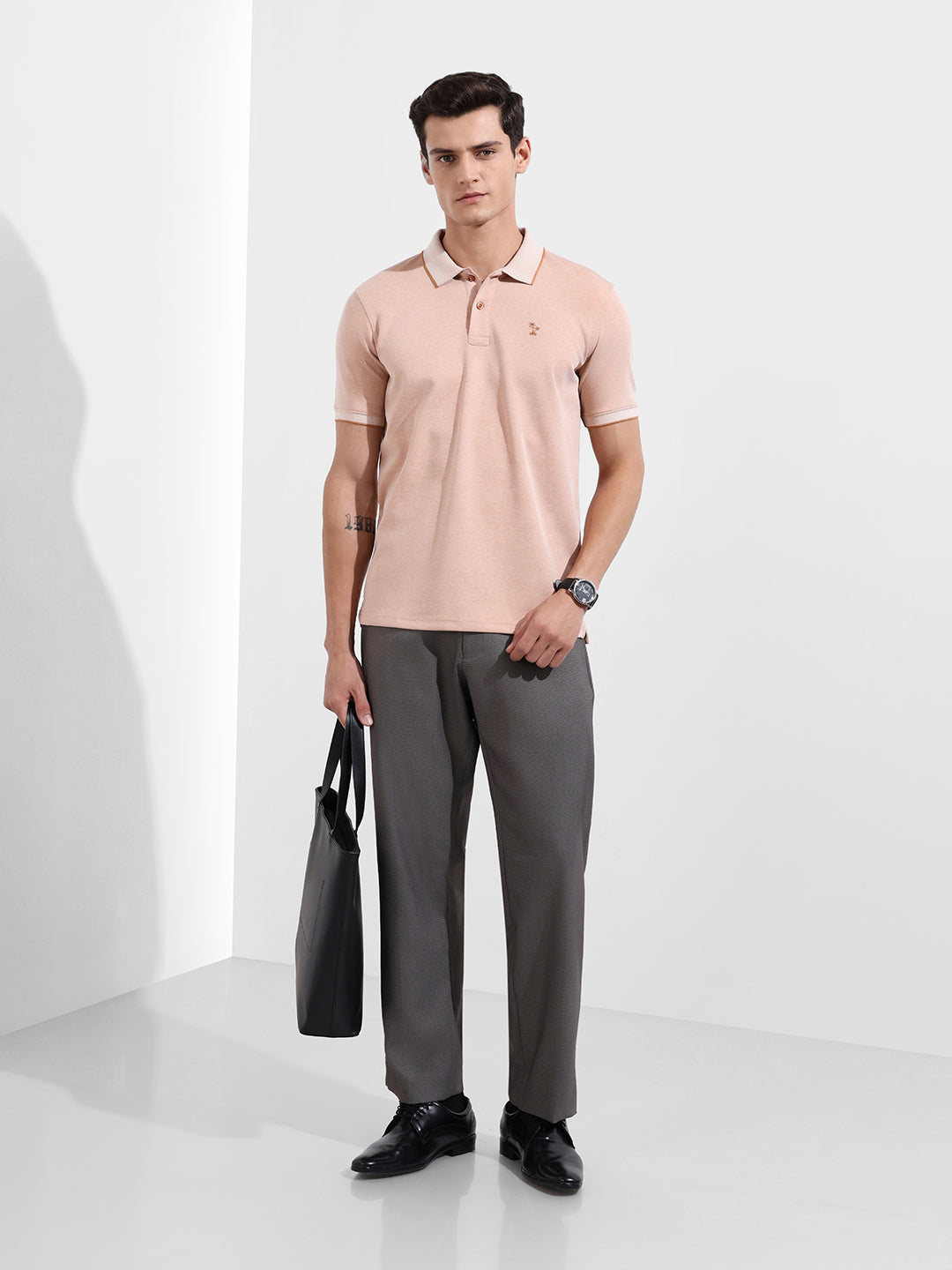 Men's Grey Regular Fit Solid Formal Trouser