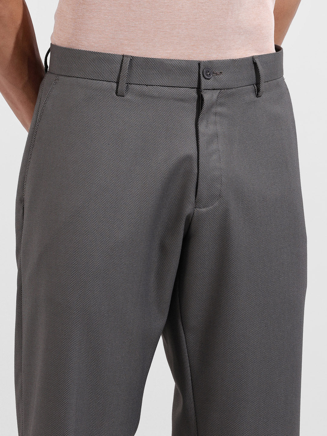 Men's Grey Regular Fit Solid Formal Trouser