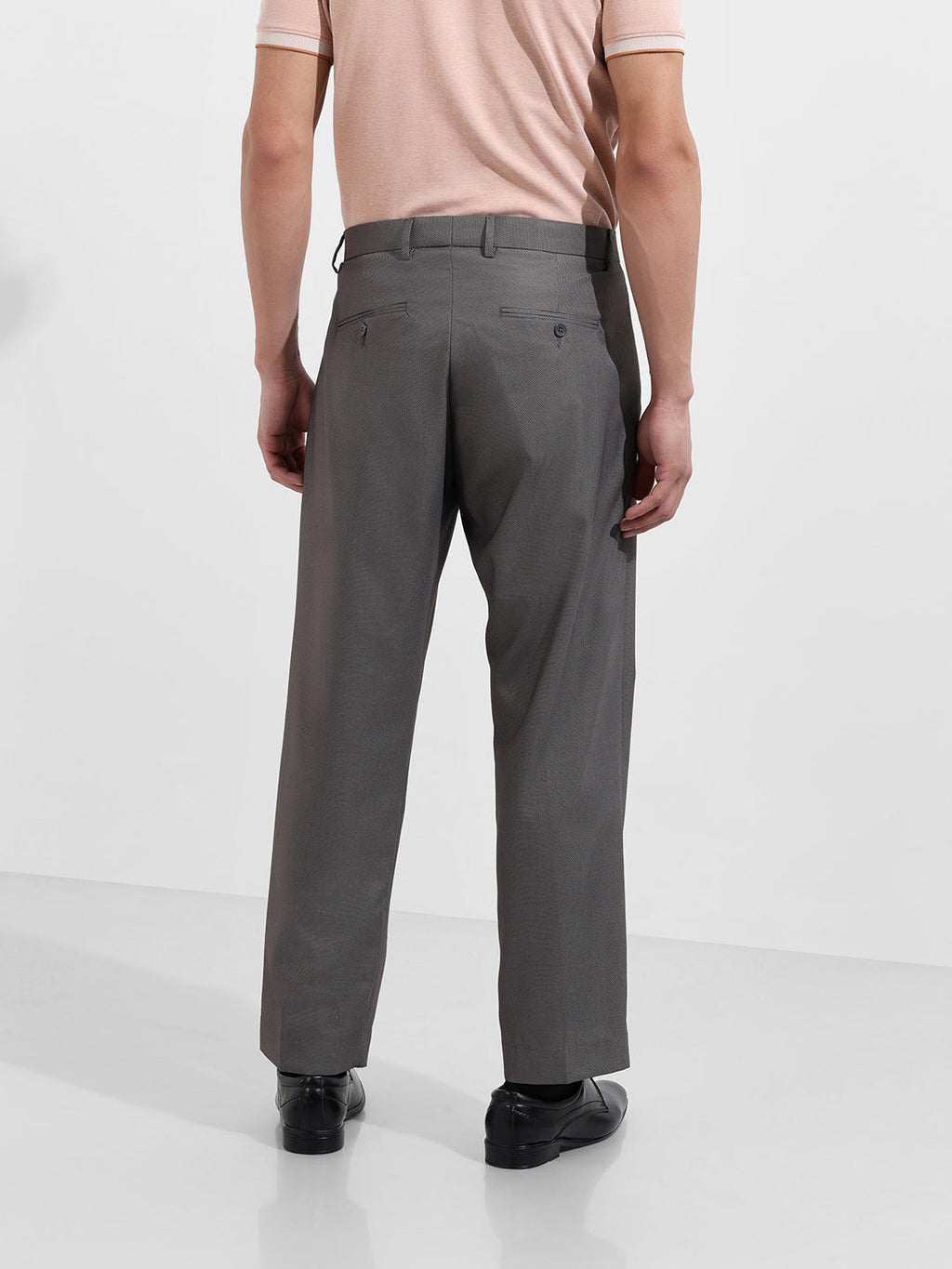 Men's Grey Regular Fit Solid Formal Trouser