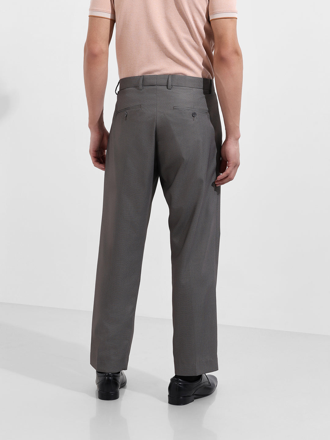 Men's Grey Regular Fit Solid Formal Trouser