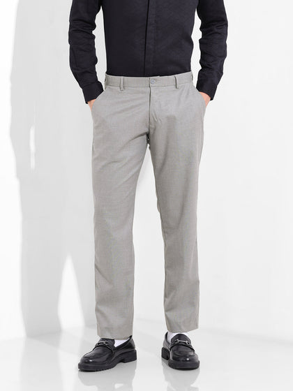 Men's Grey Regular Fit Solid Formal Trouser