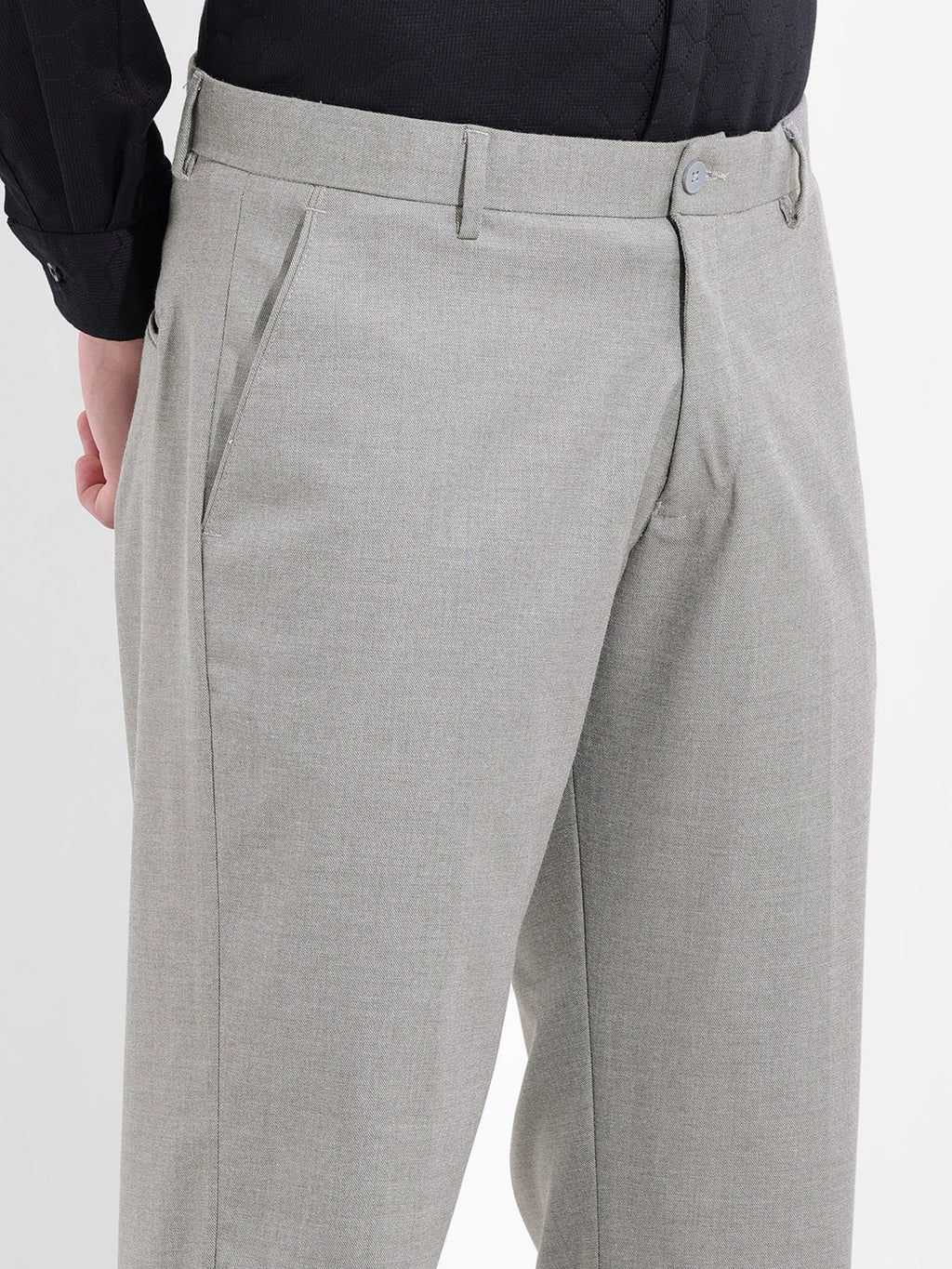 Men's Grey Regular Fit Solid Formal Trouser