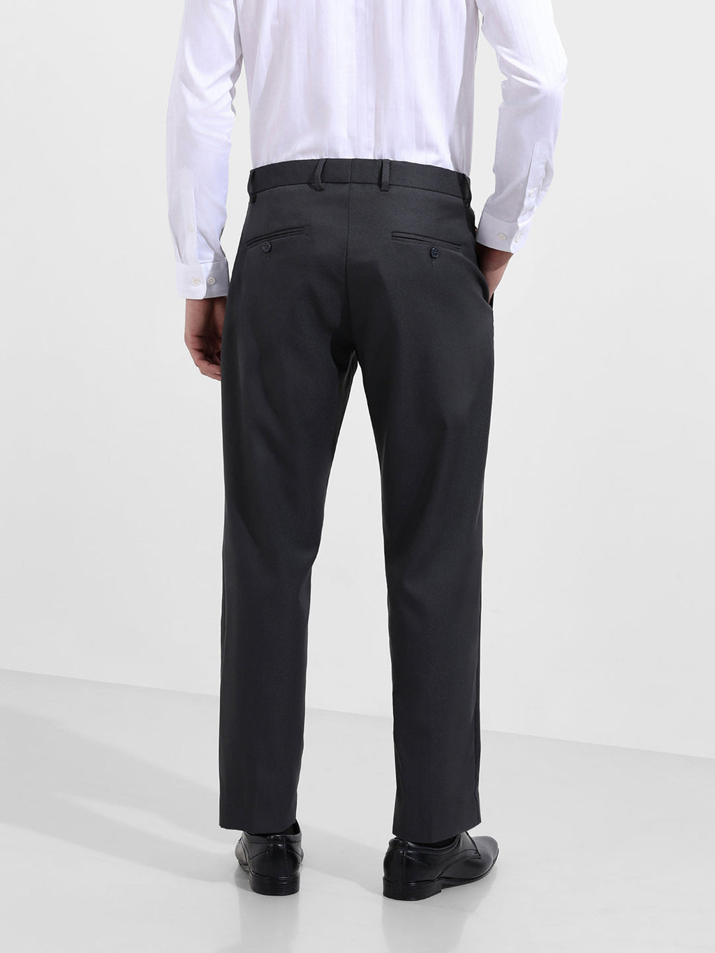 Men's Charcoal Grey Regular Fit Solid Formal Trouser