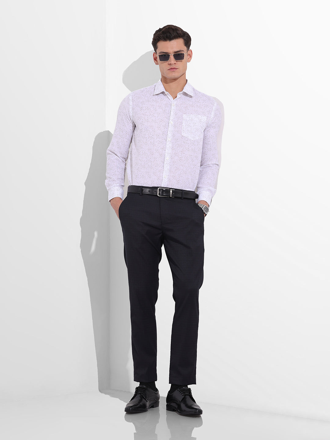 Men's Dark Grey Slim Fit Checkered Formal Trouser