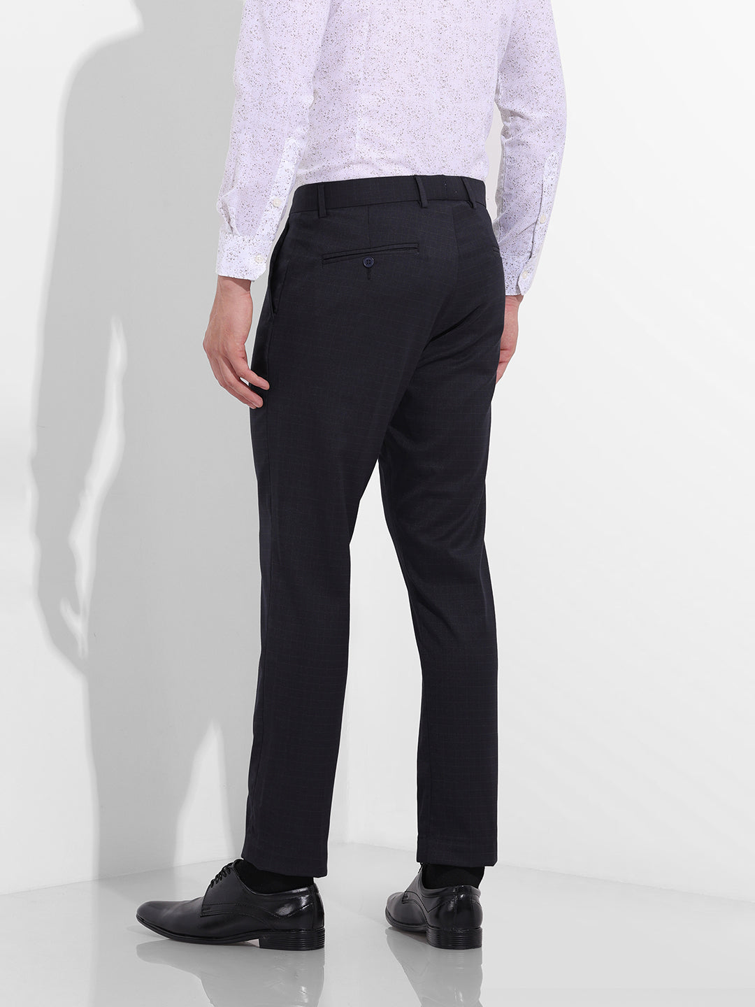 Men's Dark Grey Slim Fit Checkered Formal Trouser