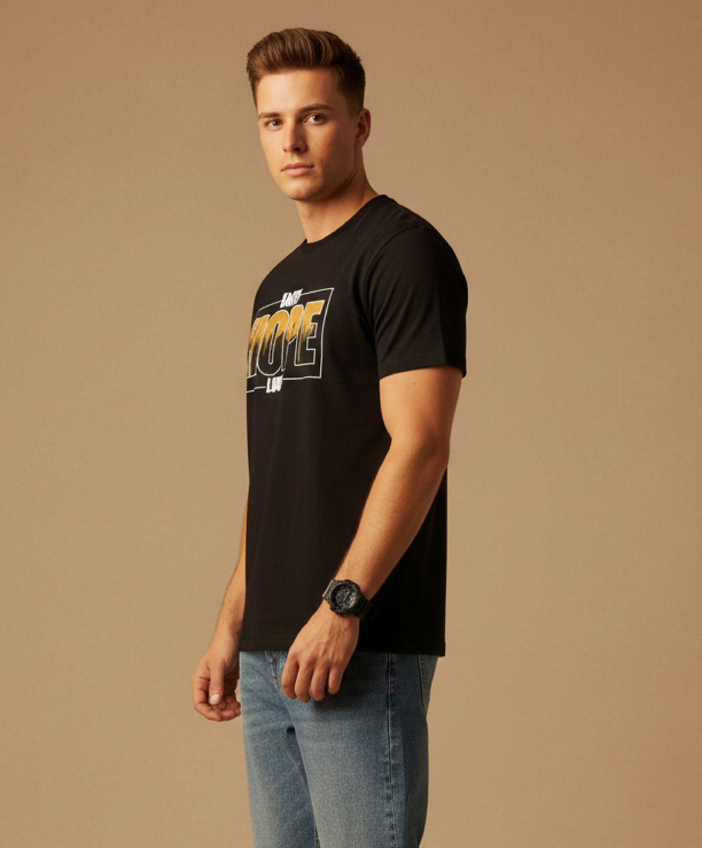 Men Printed Black Cotton Tshirt