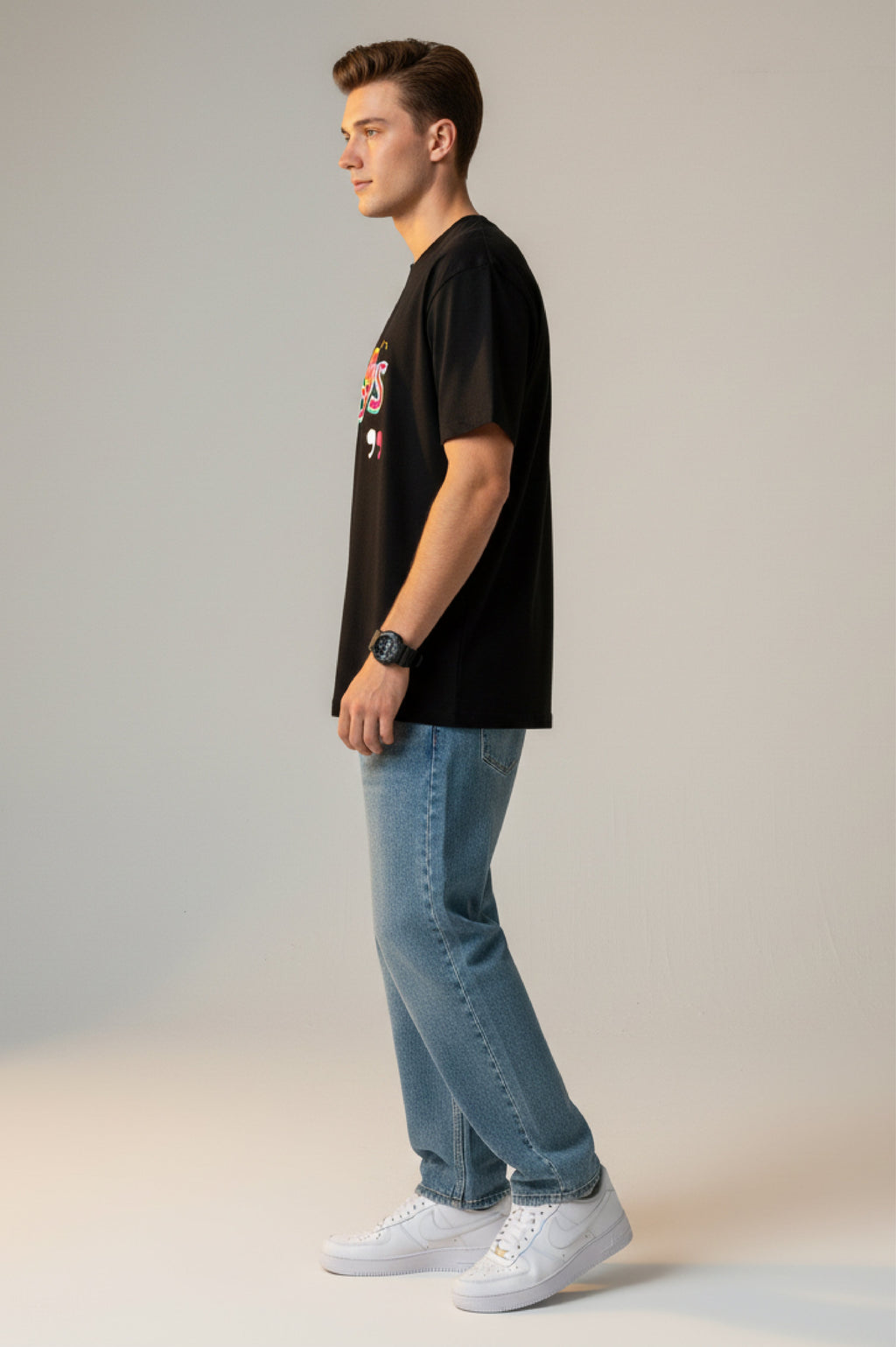 Men Printed Black Cotton Tshirt