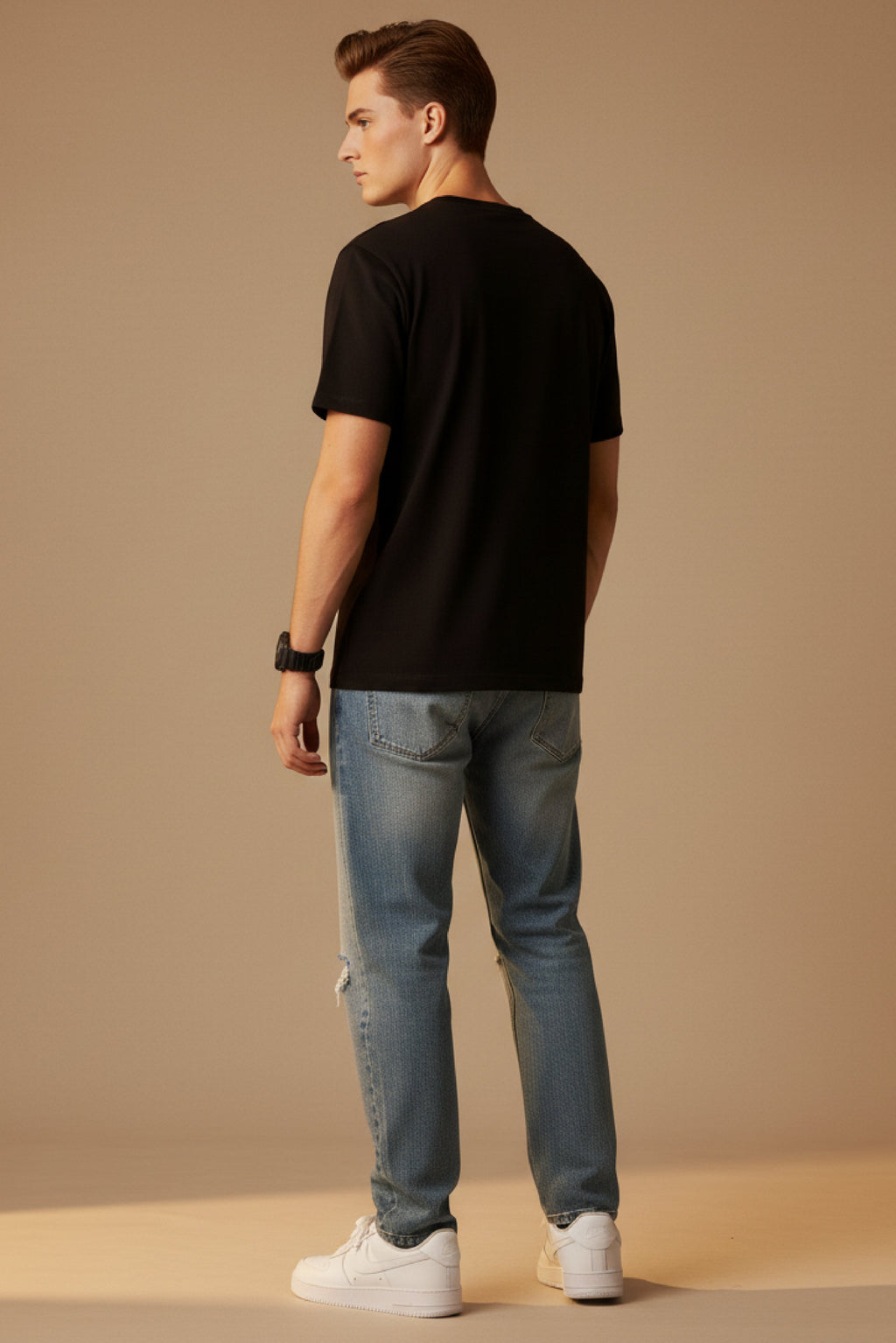 Men Printed Black Cotton Tshirt