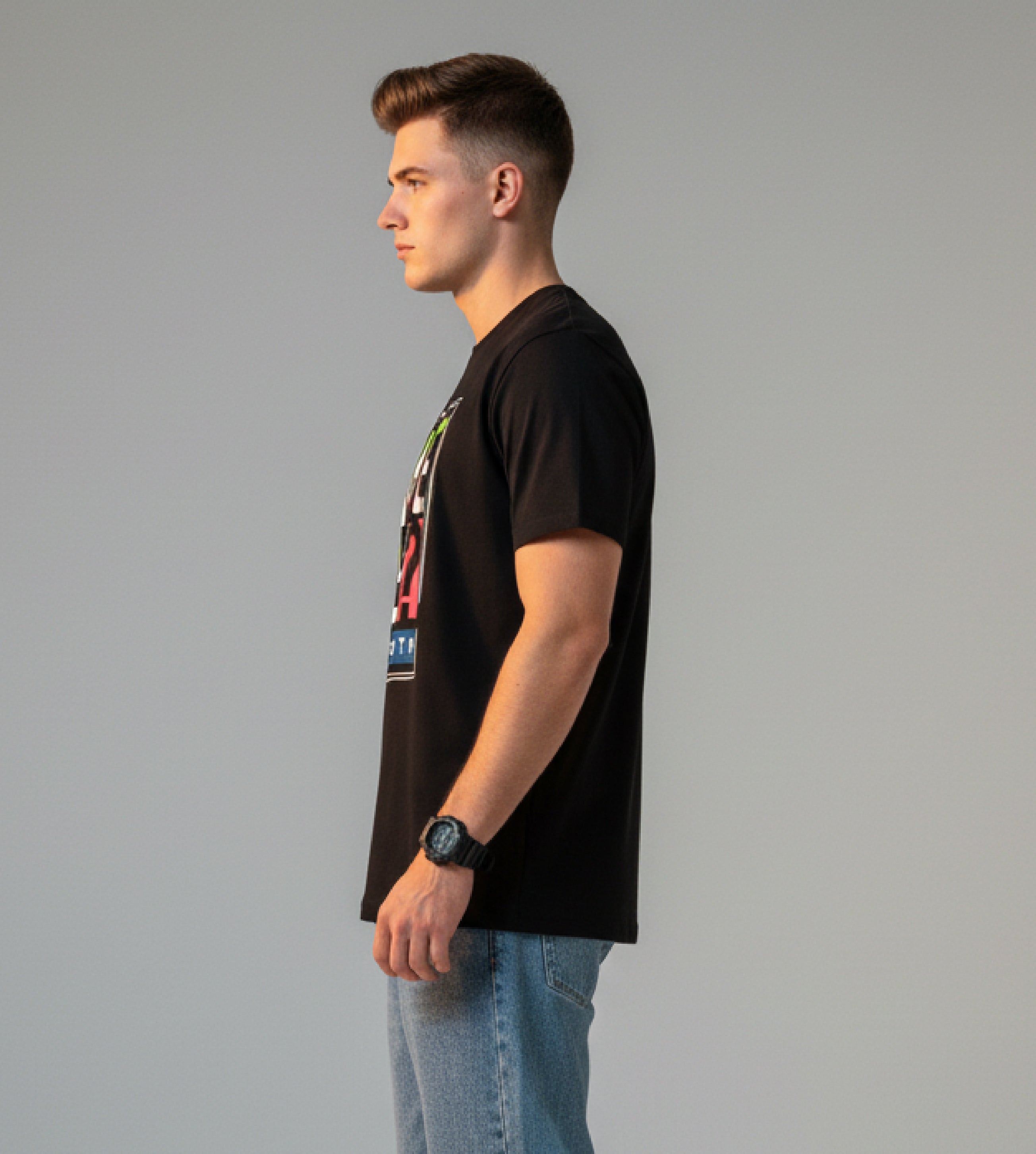 Men Printed Black Cotton Tshirt