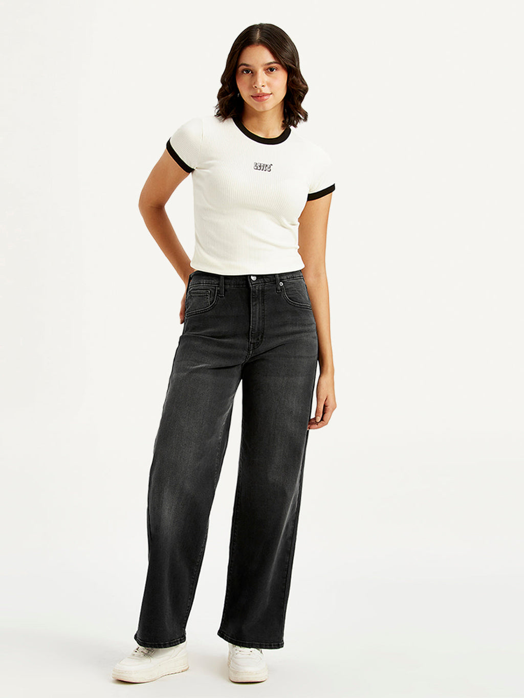 Women's Charcoal Grey Mile High Wide Leg Fit High Rise Jeans