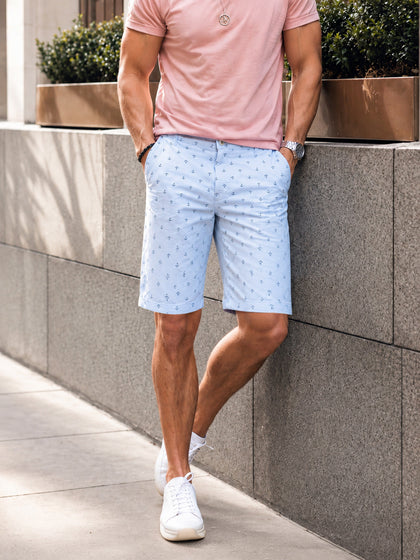 Men's Blue Slim Fit Printed Casual Shorts