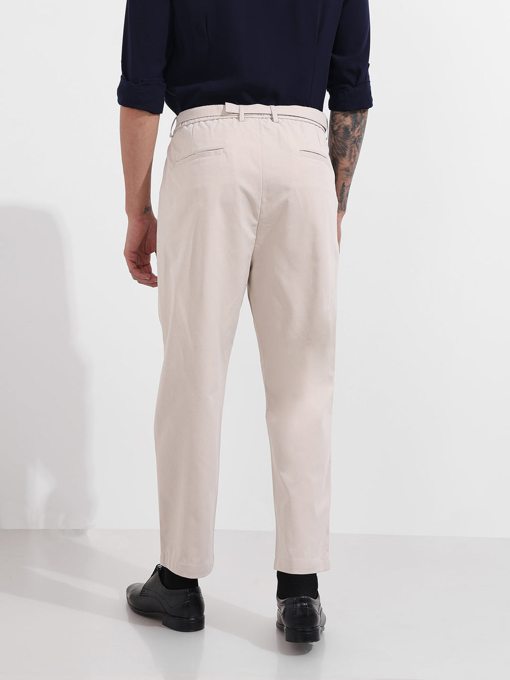 Men's White Relaxed Fit Textured Utility Trousers