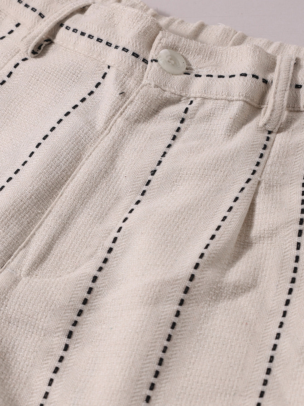 Men's Cream Relaxed Fit Resort Wear Vertical Stripes Trousers