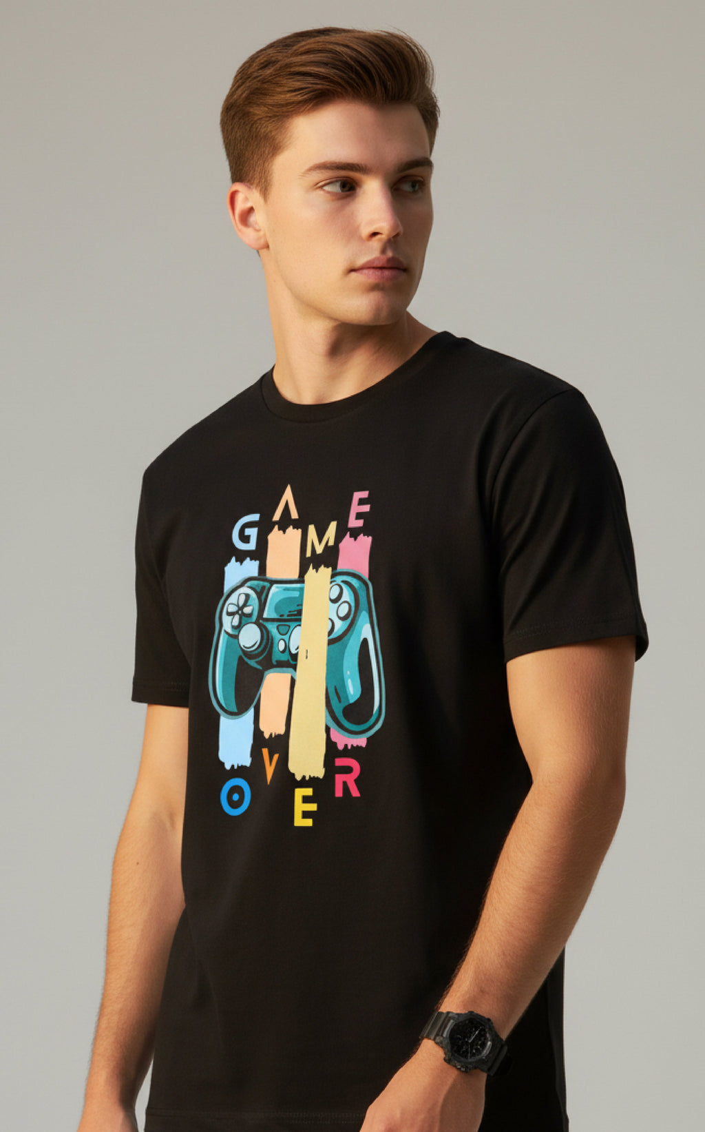 Men Printed Black Cotton Tshirt
