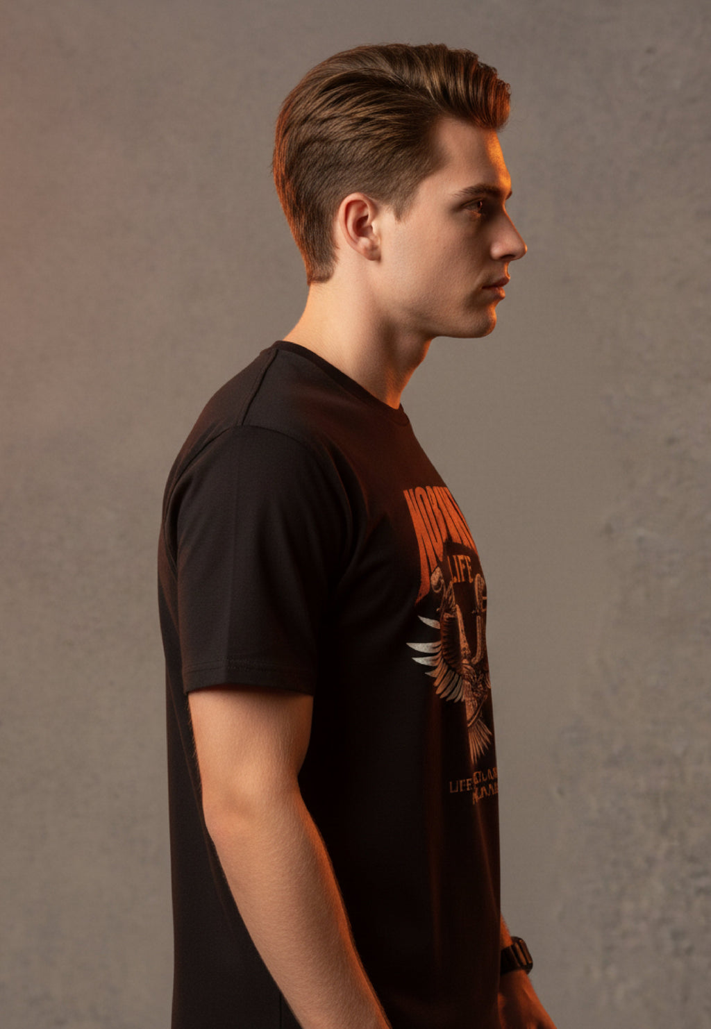 Men Printed Black Cotton Tshirt