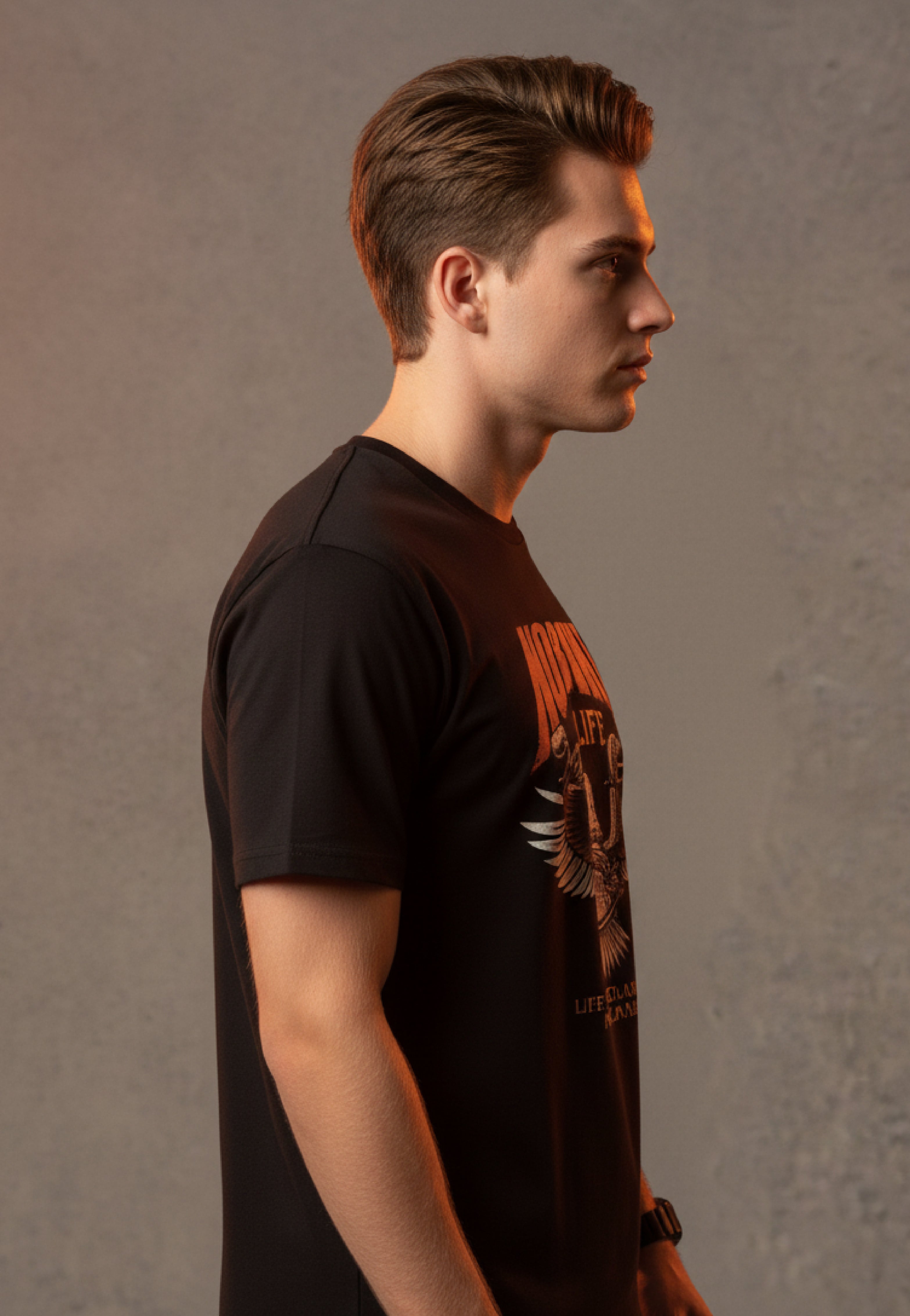 Men Printed Black Cotton Tshirt
