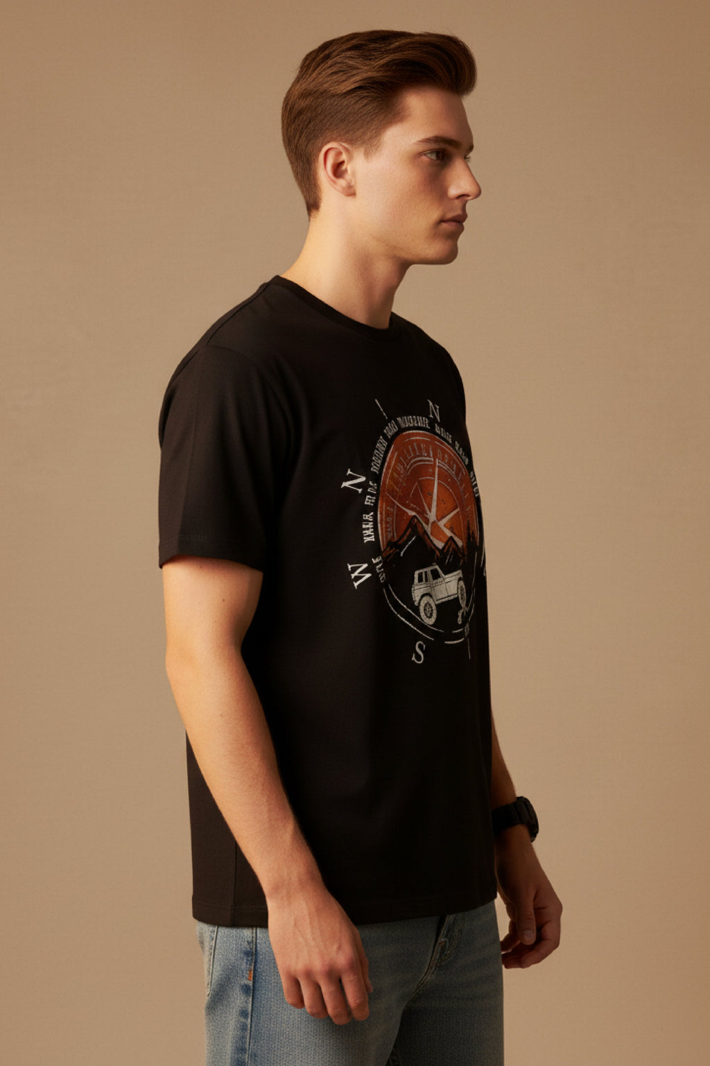 Men Printed Black Cotton Tshirt