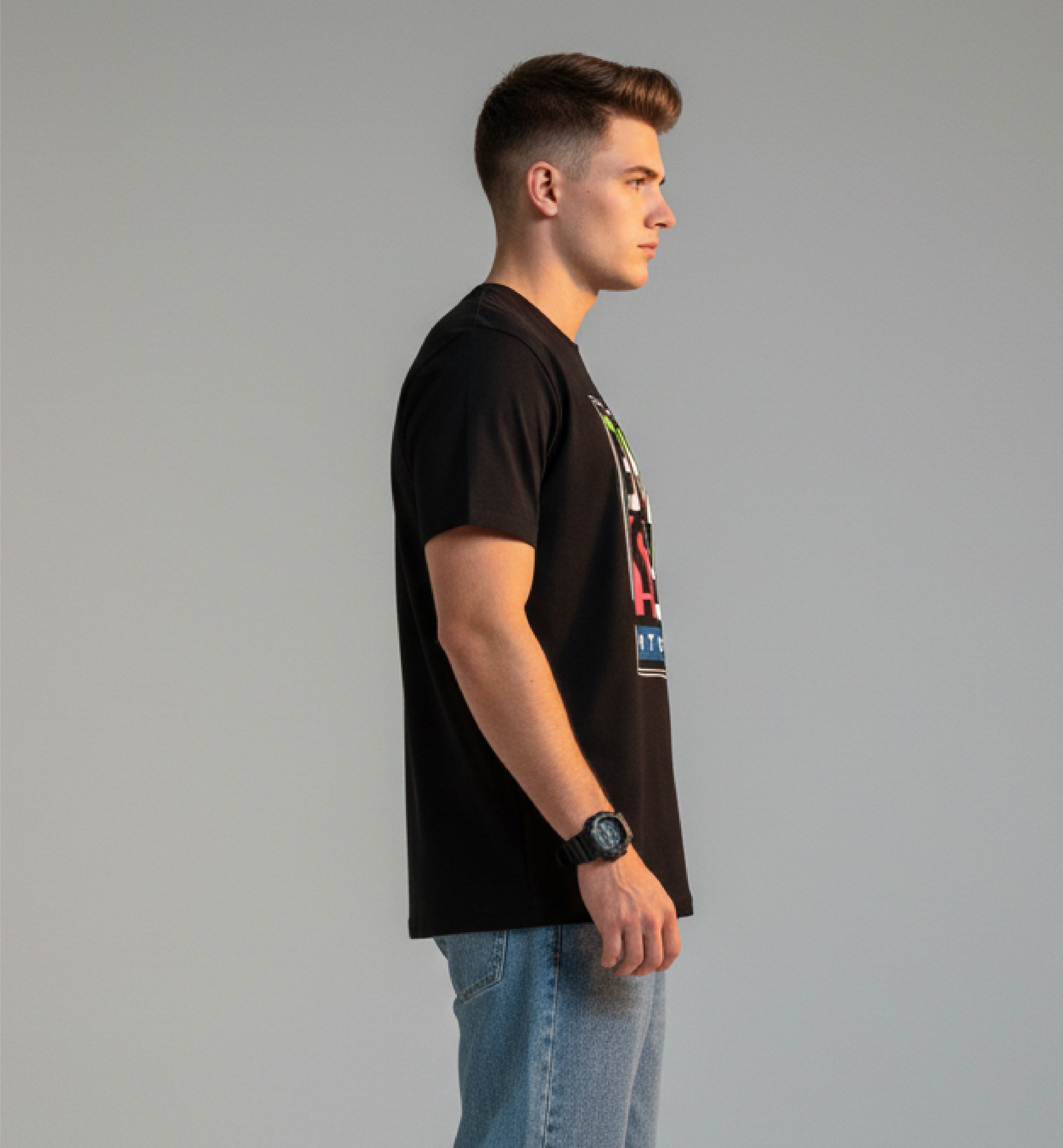 Men Printed Black Cotton Tshirt