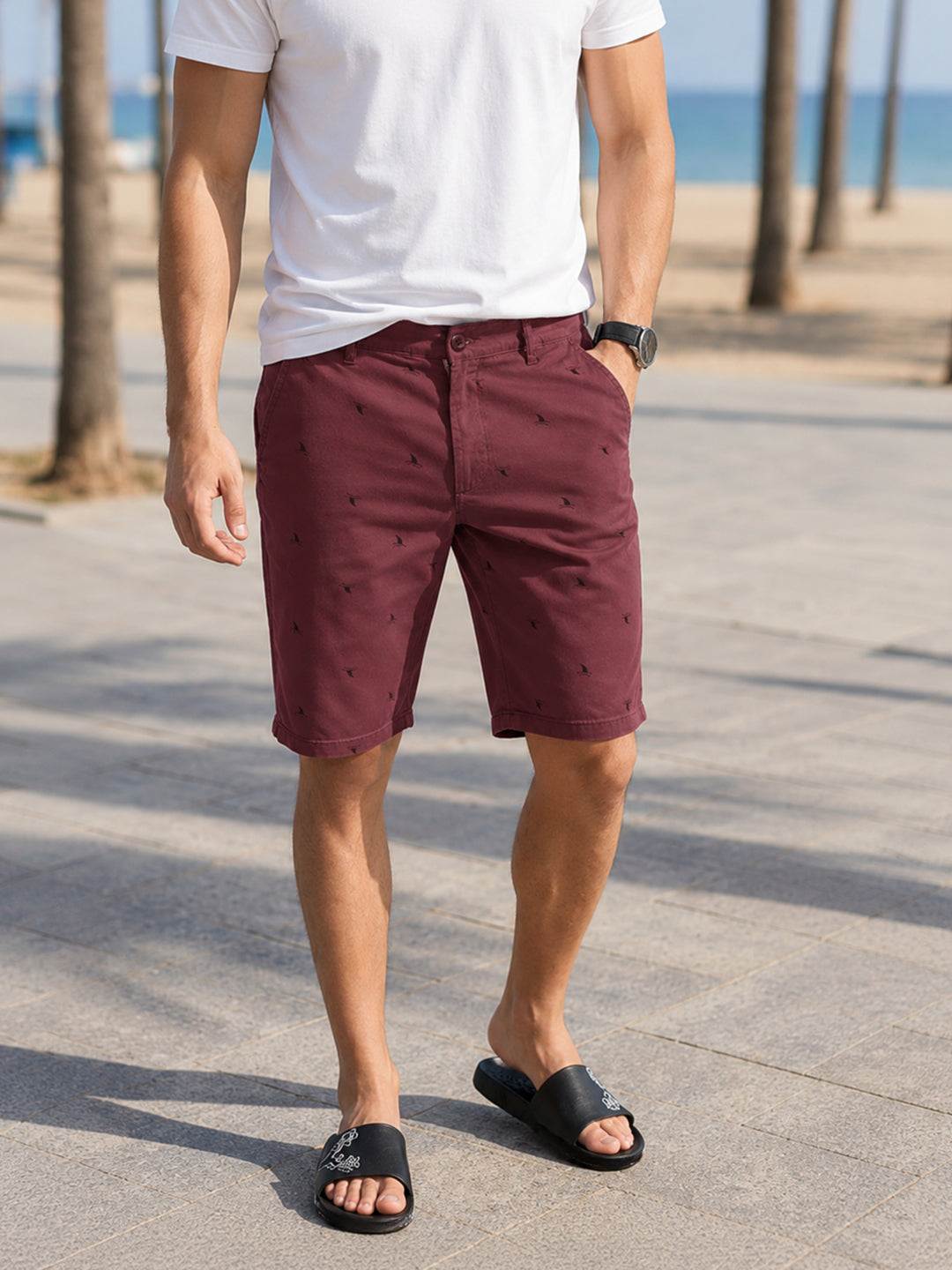 Men's Maroon Slim Fit Solid Casual Shorts