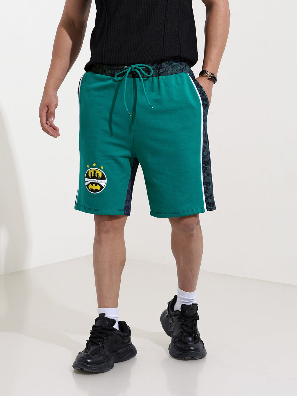 Men's Green Regular Fit Character Batman Printed Shorts