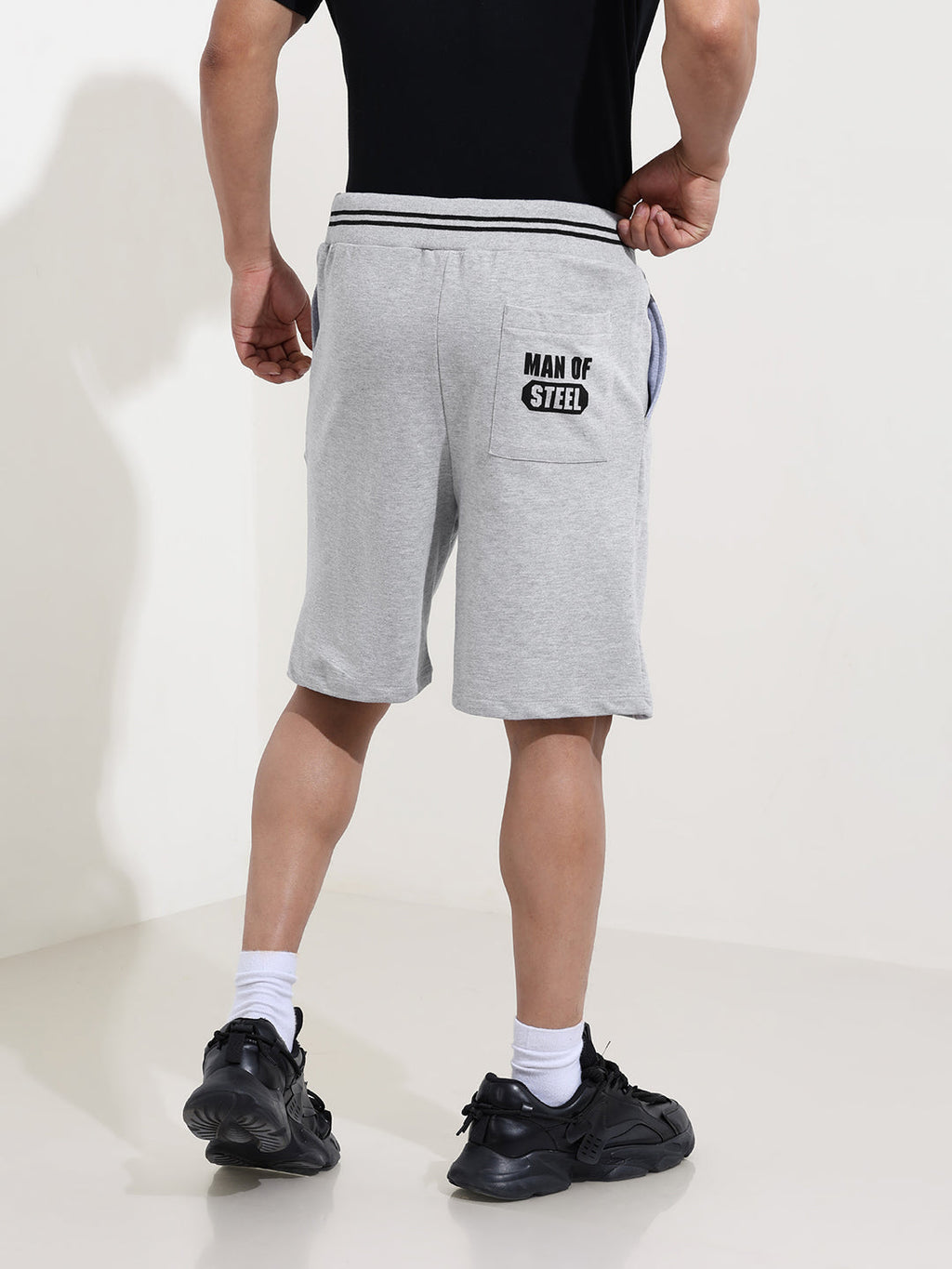 Men's Grey Relaxed Fit Character Superman Printed Shorts