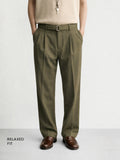 Men's Green Relaxed Fit Solid Utility Trousers