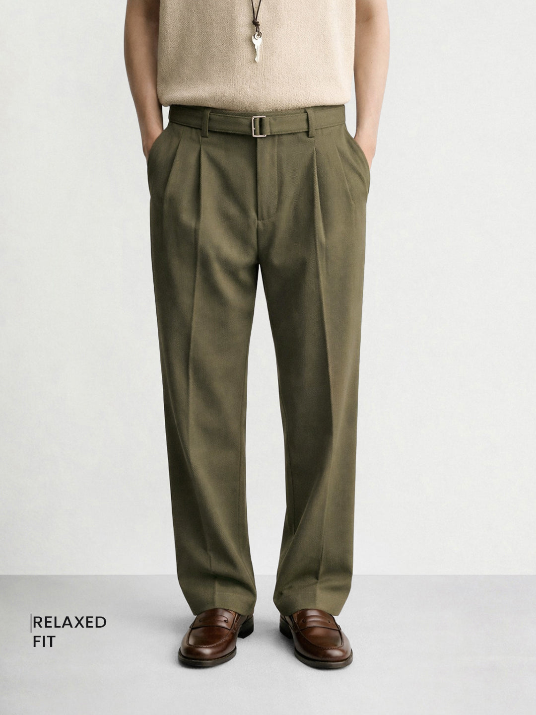 Men's Green Relaxed Fit Solid Utility Trousers