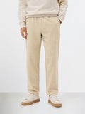 Men's Beige Relaxed Fit Textured Utility Trousers