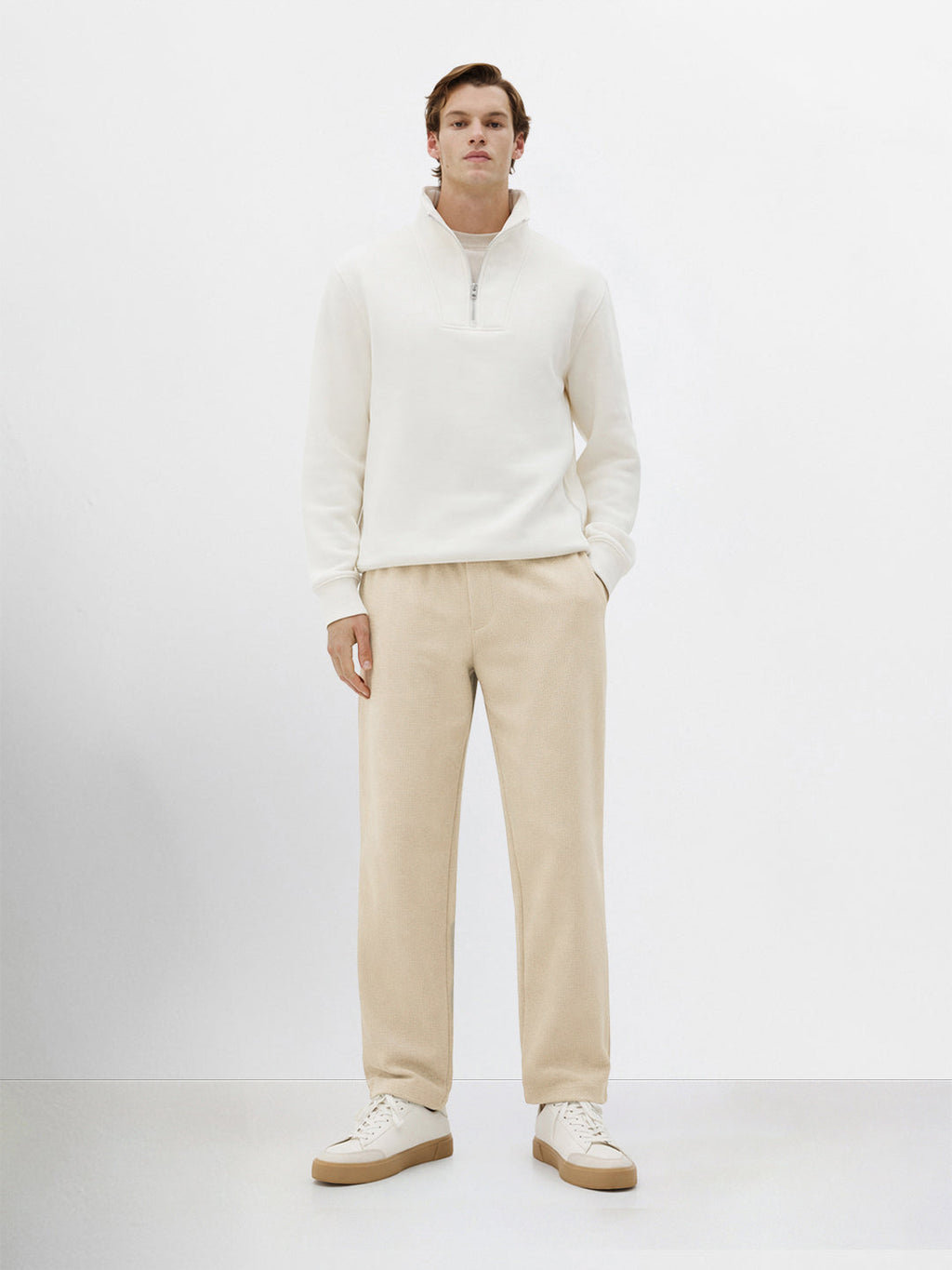 Men's Beige Relaxed Fit Textured Utility Trousers