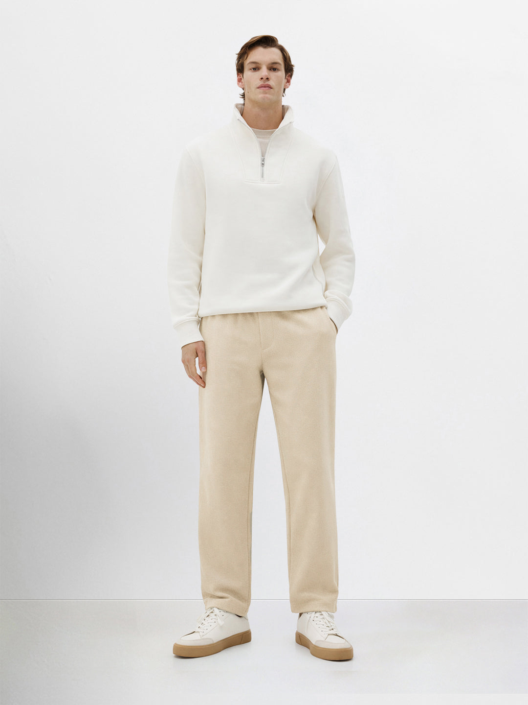Men's Beige Relaxed Fit Textured Utility Trousers