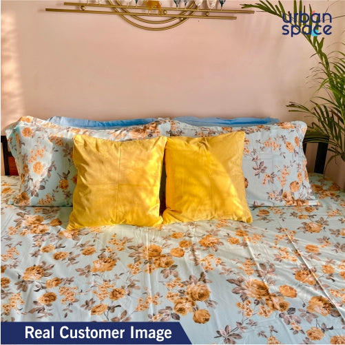 Serene Collection - 200 TC 100%  Cotton Double Bedsheet with 2 Pillow Covers, Printed Aqua Blue