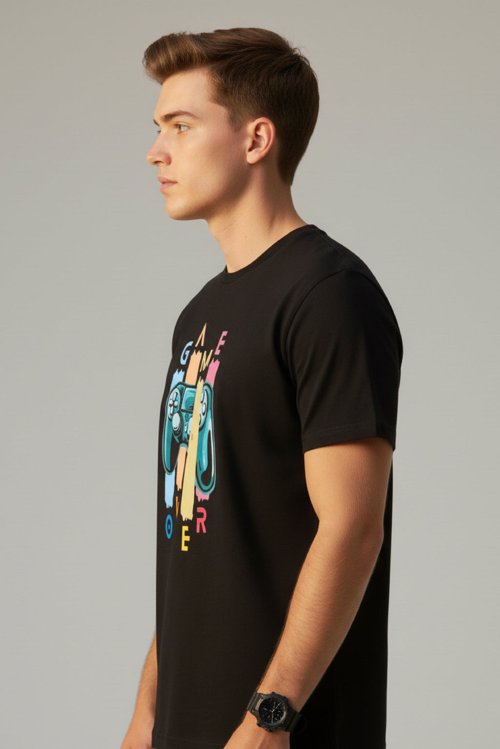 Men Printed Black Cotton Tshirt