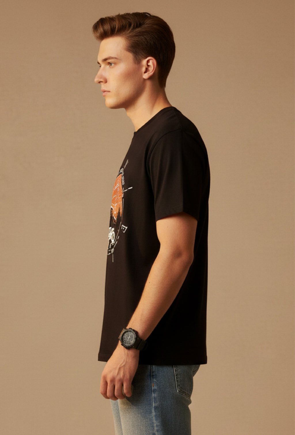 Men Printed Black Cotton Tshirt