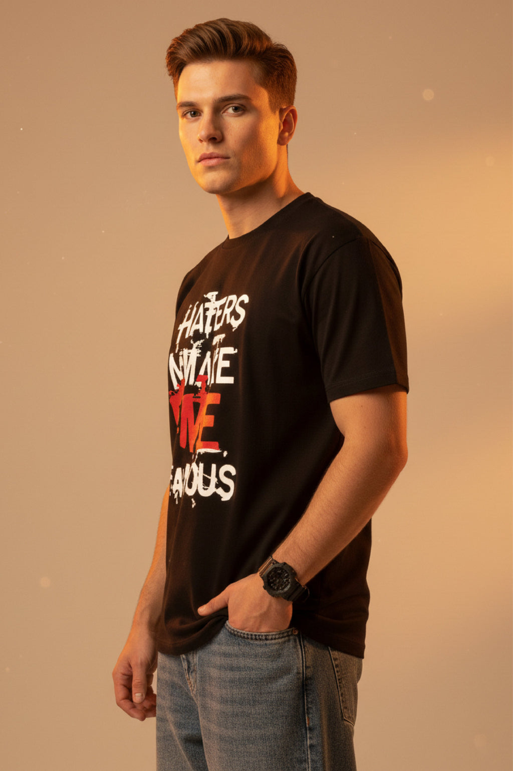 Men Printed Black Cotton Tshirt