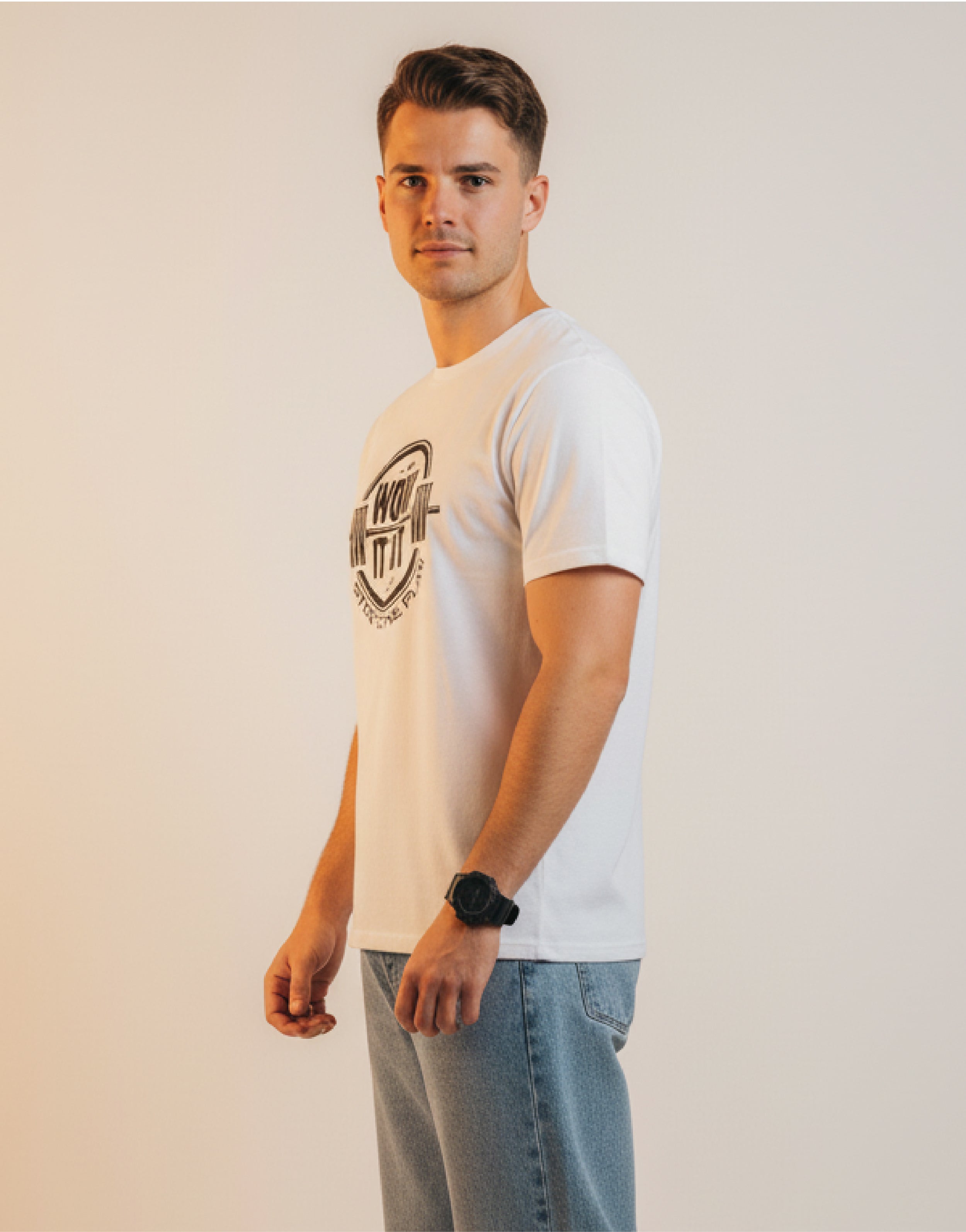 Men Printed White Cotton Tshirt