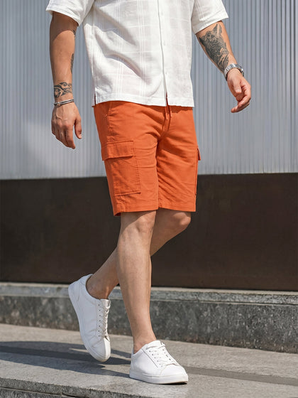 Men's Orange Slim Fit Solid Casual Shorts
