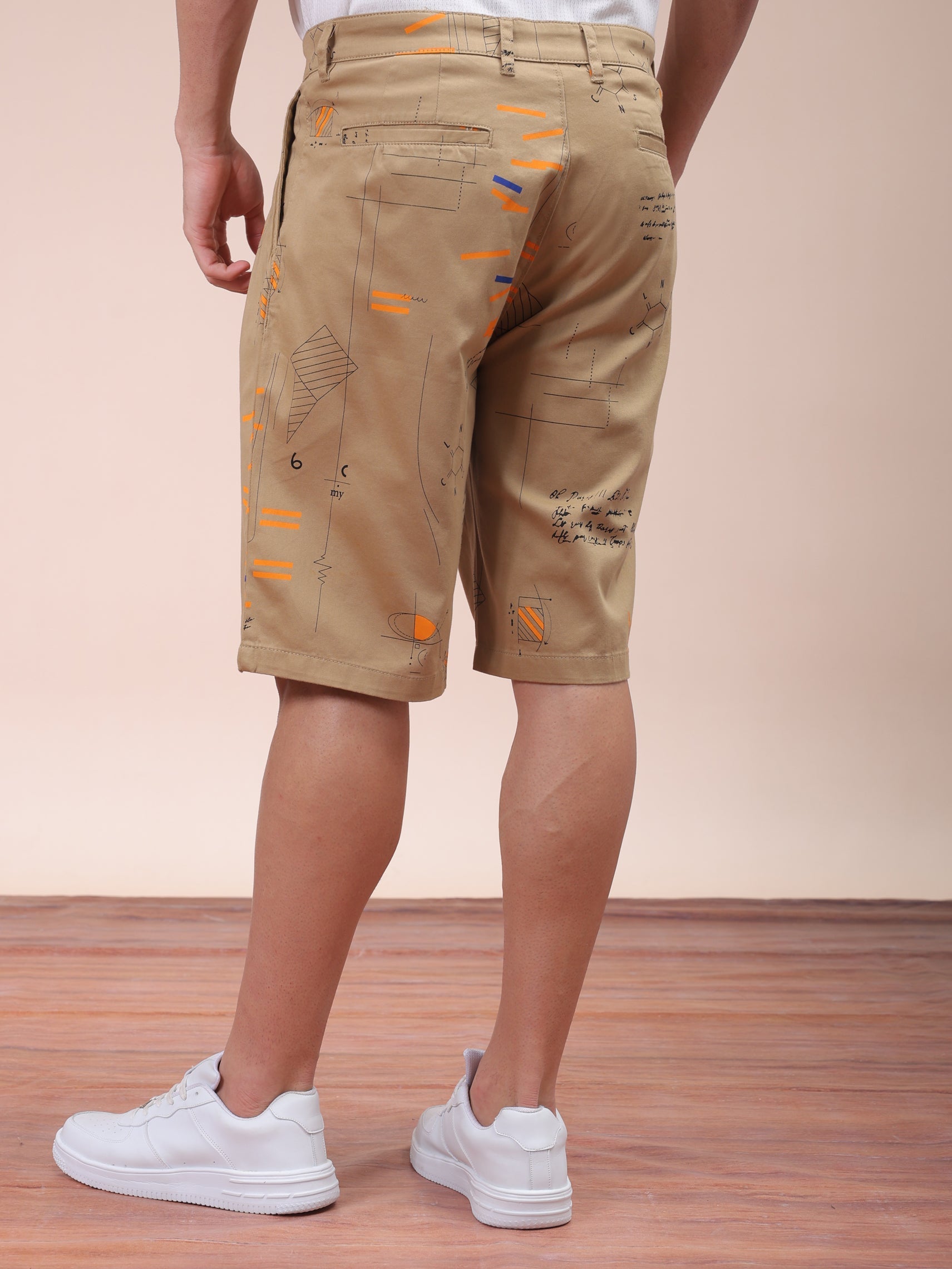 Men's Beige Relaxed Fit Printed Casual Shorts