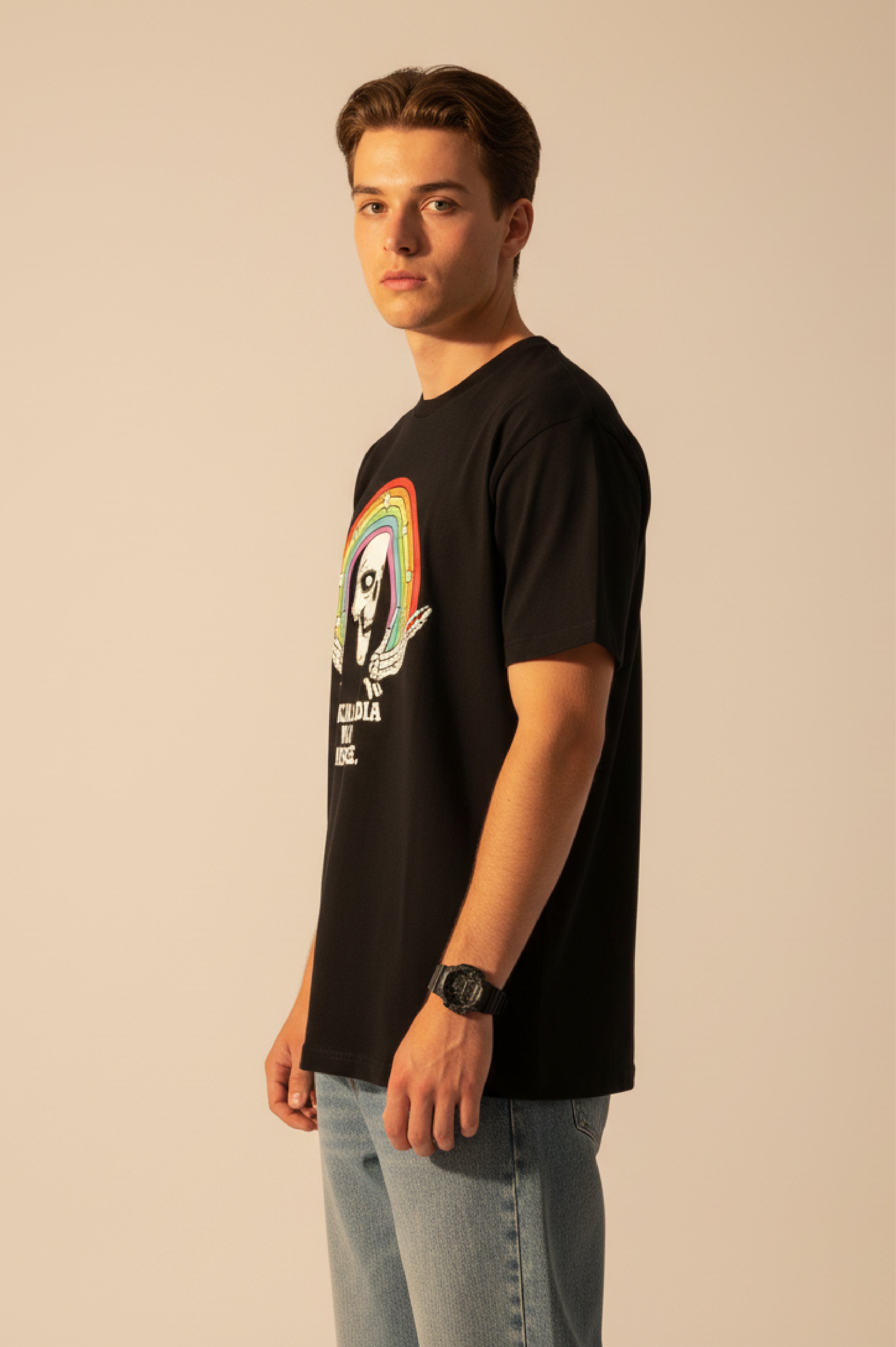 Men Printed Black Cotton Tshirt
